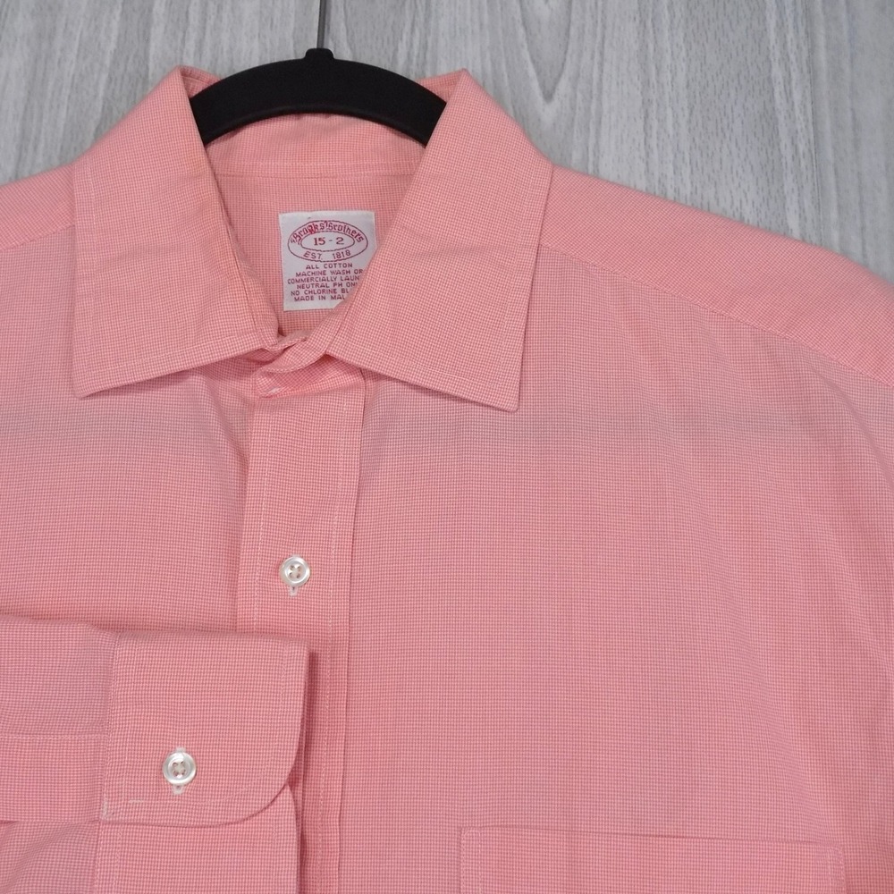 Brooks Brothers Dress Shirt Mens 15-2 Pink Micro-Check Button-Down EUC